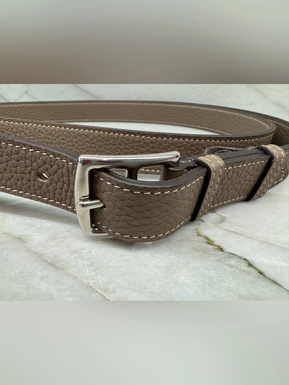 Rare Hermès Circuit Double Tour Belt in Étoupe Togo Leather 90 cm